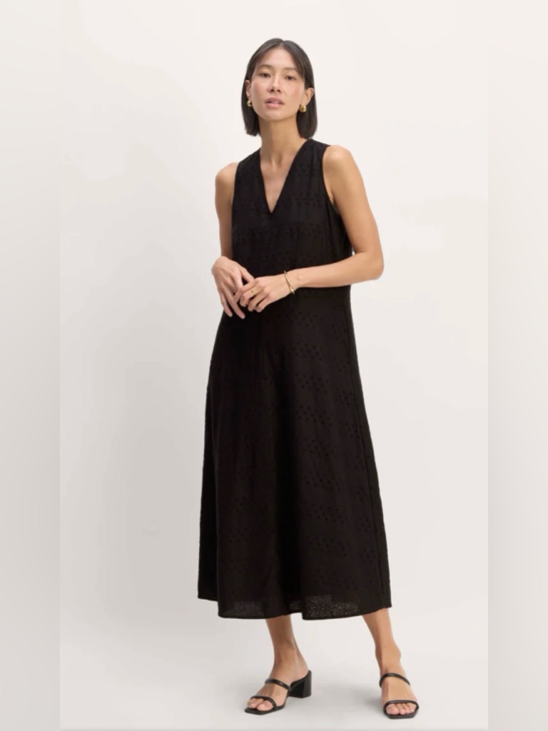 Everlane Linen Eyelet Black Maxi Dress- Size Xl